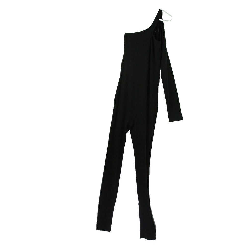 Melrose with Love Jumpsuit Catsuit Cat Suit Black Ribbed Knit One Shoulder M Nwt